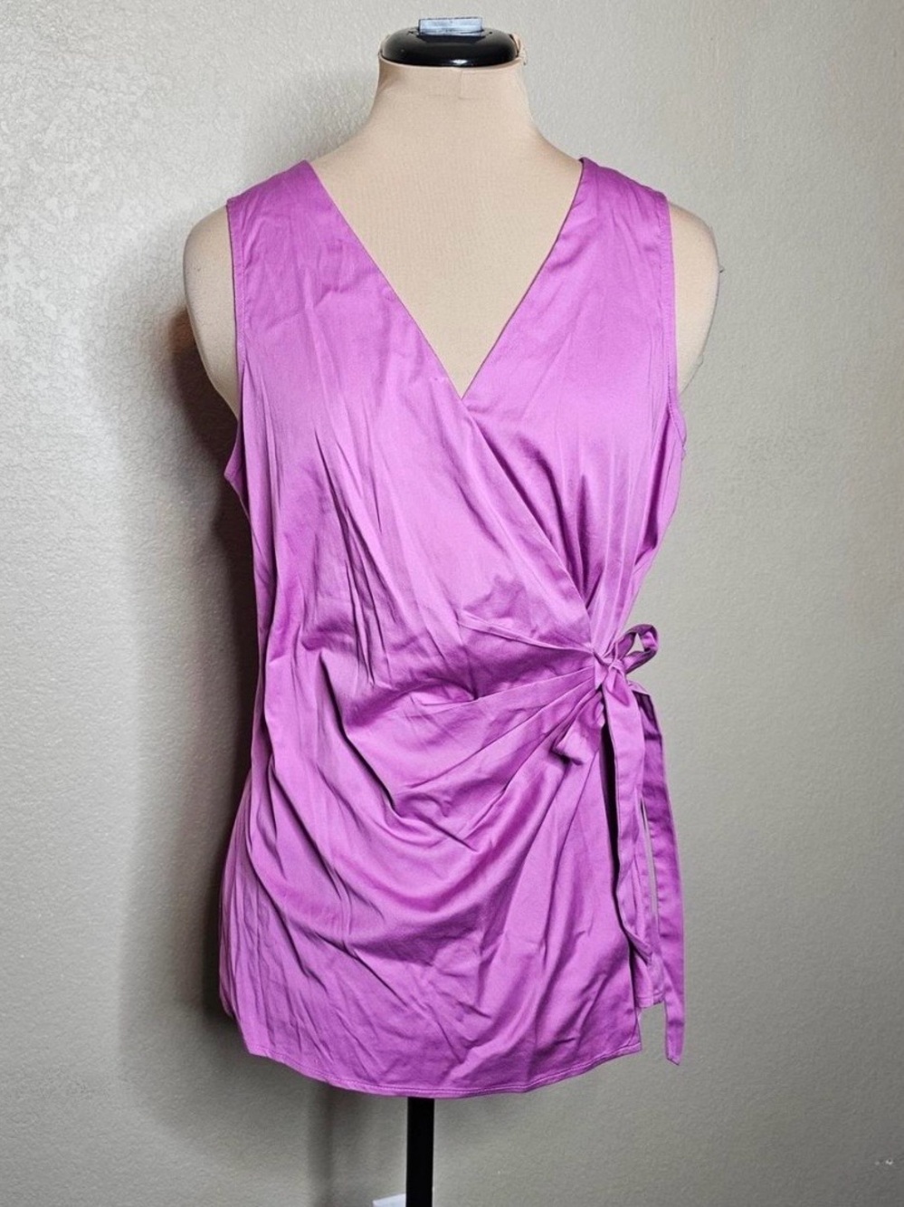 Ann Taylor Womens Size 12 Purple Cotton Blend Sleeveless Wrap Tie Waist Blouse